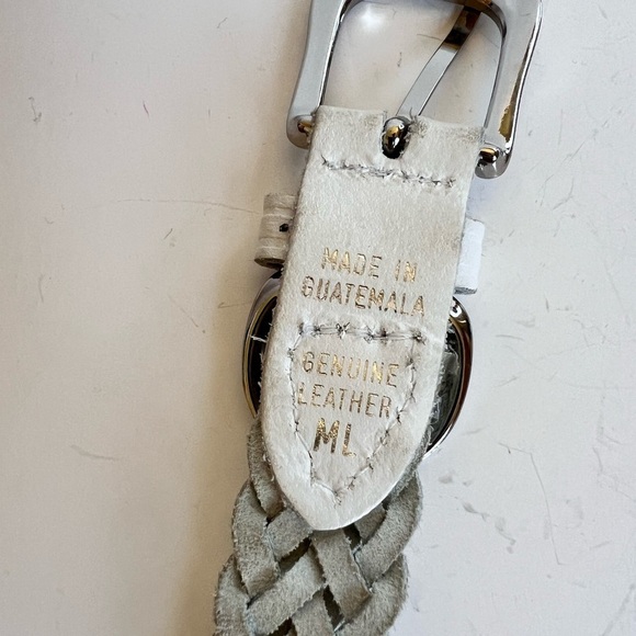 Vintage White Genuine Leather Braided Belt Guatemala Coastal Boho main image 5